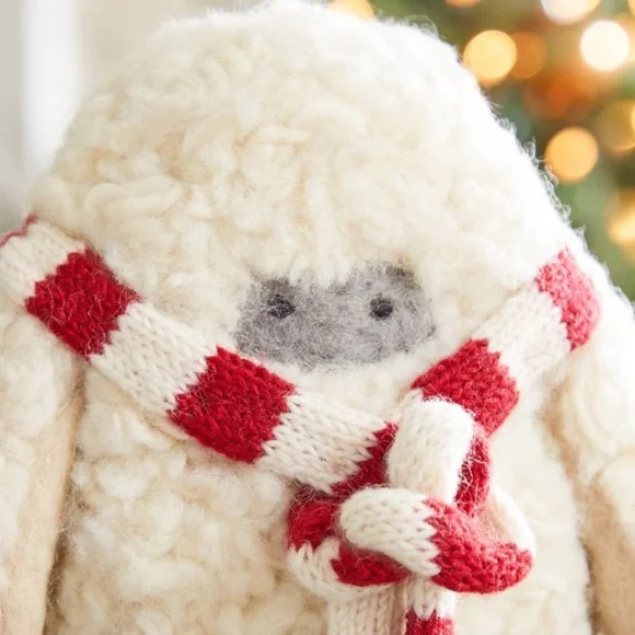 West Elm Large Yeti Doll Pillow With Knitted Candy Cane Scarf Sold Out New 🎁 - Picture 2 of 2